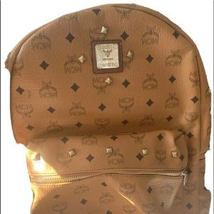 NWOT Backpack  Leather x gold Studs Cognac Camel Ladies and logo letters